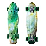 ENKEEO Skateboards 22 Inches Complete Skateboard Cruiser Plastic Banana Board with Bendable Deck and Smooth PU Casters for Kids Boys Youths Beginners, 220 Ibs.Star